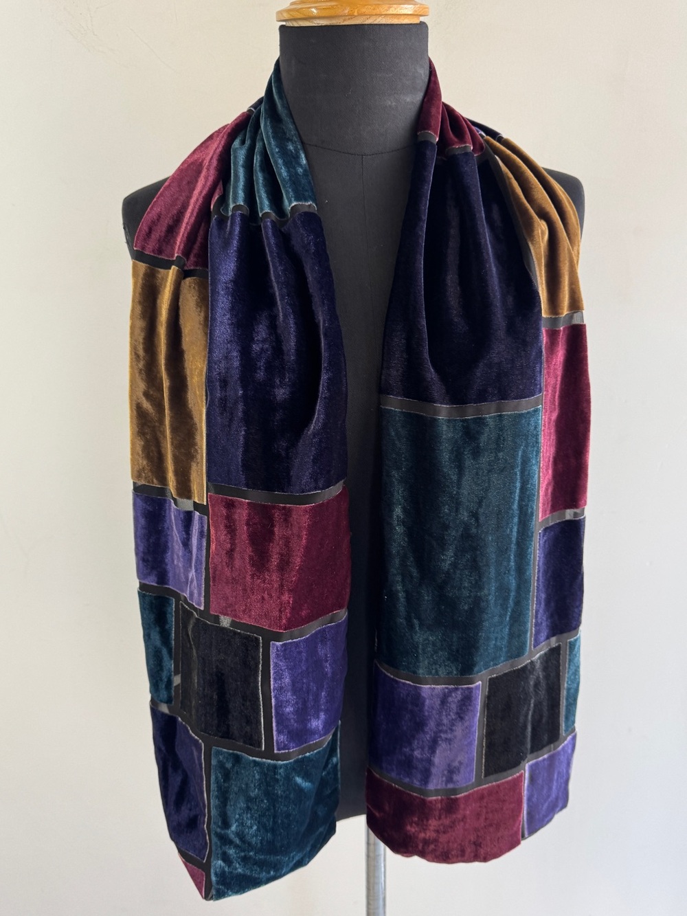 Vintage Chico's Velvet Patchwork Scarf Multicolor Burnout Wrap Boho Lagenlook